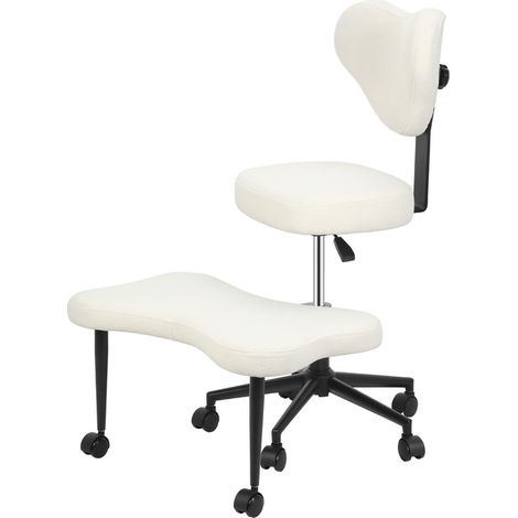FIANAO - Chaise de bureau - Chaise à jambes croisées, design ergonomique avec repose-pieds pivotant à 360°, hauteur réglable, 70 × 80 × 102 cm - Blanc (1/5)