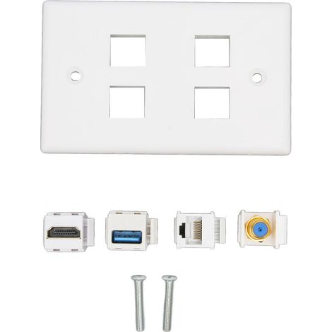 Plaque murale 4 ports HDMI USB3.0 Cat6 pour TV Projecteur PC - Installation réseau multimédia (1/5)