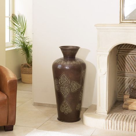 HONORE - Vase aluminium 40x85cm couleur cuivre foncé patine antique (1/5)