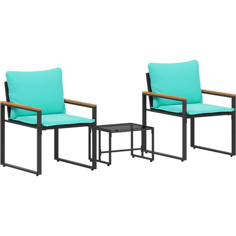 Set di Mobili con cuscino 3 pcs Nero e Turchese Rattan vidaXL