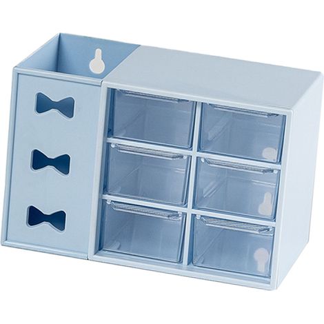 Bureau Organiseur Bureau 6 Tiroirs Rangement Stylos Anti-Poussière Étagère Fournitures Scolaires Bureau Bleu (1/5)