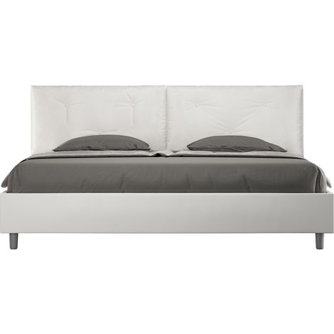 Letto Matrimoniale King Size 200x200 cm con Rete e Contenitore Imbottito in Similpelle Appia Large Bianco (1/5)