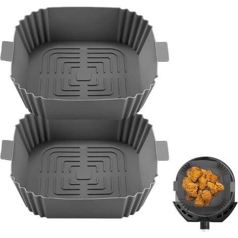 2 Pièces Air Fryer Pot en Silicone 20CM, Réutilisable Aux fours à Micro-Ondes, Moules à Gâteaux, Cuiseurs Vapeur (Gris) (1/4)
