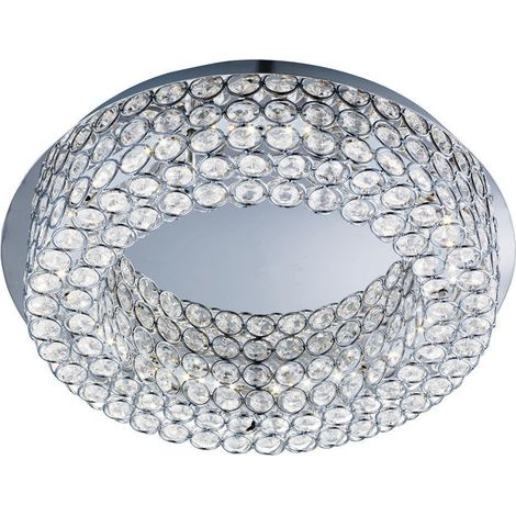 Searchlight Vesta - Plafonnier rond à LED, chrome, verre cristal avec centre de miroir (1/3)