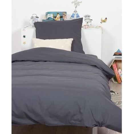 Housse de couette - Comptoir des tisseurs - 140x200 cm - Gris bitume - Poly coton - Douceur