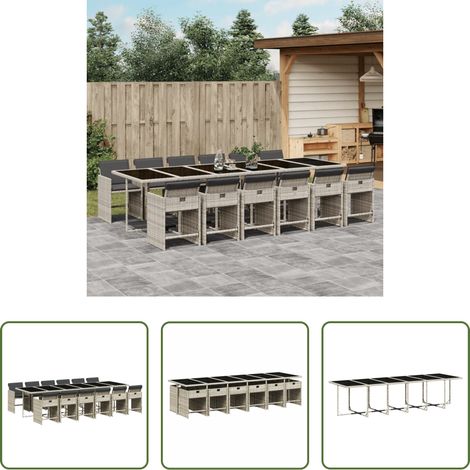 vidaXL Gartenstuhl -  13-tlg. Garten-Essgruppe mit Kissen Hellgrau Poly Rattan (1/5)