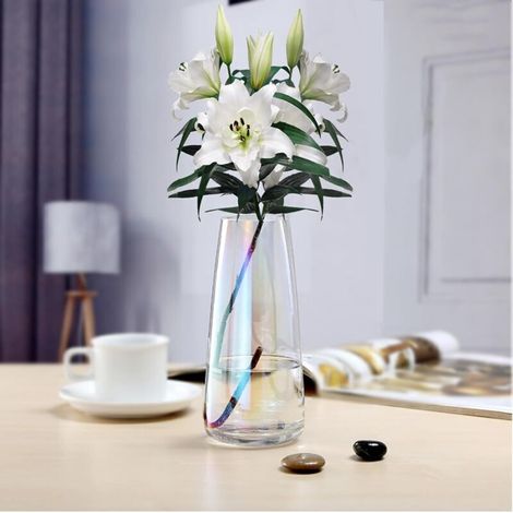 Vase En Verre - 22 Cm Hauteur - Transparent Avec Reflet Gris Irisé - Pour Fleurs Fraîches Séchées Ou Artificielles - 1 Pièce (1/4)
