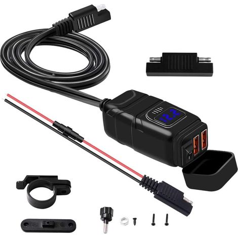Adaptateur d'alimentation de Port de Chargeur Rapide USB Double Moto éTanche VoltmèTre et Marche/ArrêT (1/5)