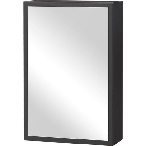 Armoire à miroir, 3 étagères, charnières souples, structure en acier, noire, 40 x 15 x 60 cm (1/5)