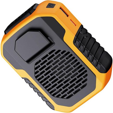 Tragbarer Nackenventilator mit verstellbarem Gurt (orange), geeignet für den Innen- und Außenbereich. (1/5)