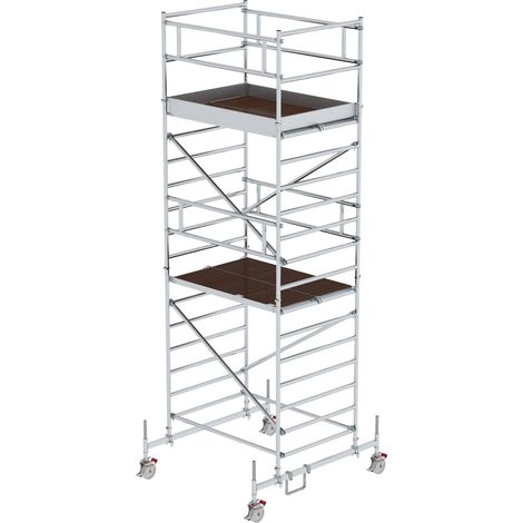Günzburger Steigtechnik Rollgerüst 1,35 x 1,80 m mit Fahrbalken & Doppel-Plattform Plattformhöhe 4,45 m (1/2)