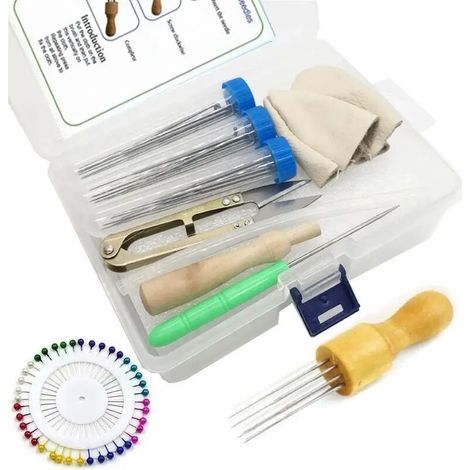 Kit d'outils pour tampons en feutre, boîte de rangement en feutre faite main, épingle de positionnement, repose-doigt, ensemble de huit épingles en bois massif