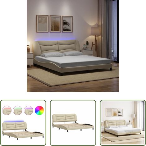 LED-Leuchten -  Bettgestell mit LED ohne Matratze "Hvar" Creme 180x200 cm Stoff (1/5)