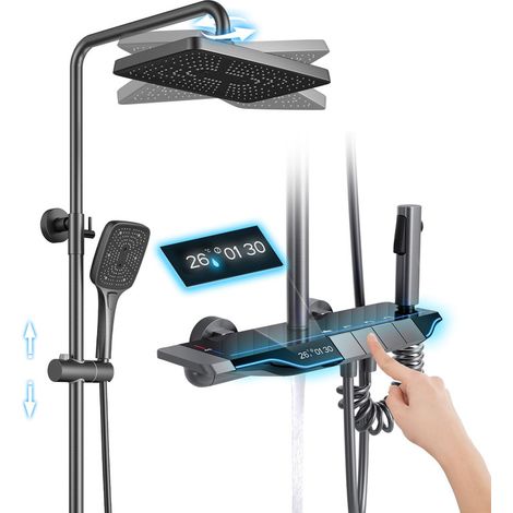 Esip – Colonne de douche thermostatique avec pomme de douche 320x210mm – Hauteur réglable 800-1200mm – 3 fonctions : pluie, massage, mixte