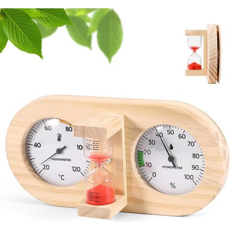 Thermomètre hygromètre 2 en 1 avec sablier pour bain à vapeur et sauna (1/5)