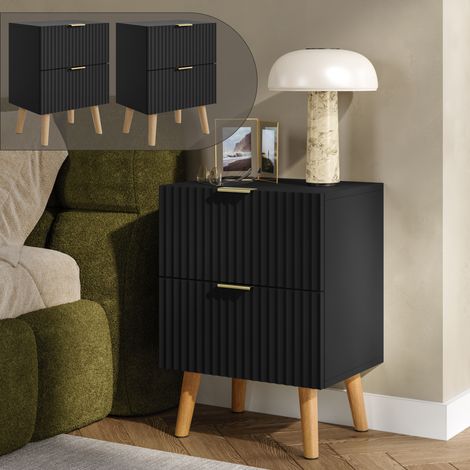 Nachttisch Nand 2er Set 2 Schubladen Schwarz [en.casa] (1/5)