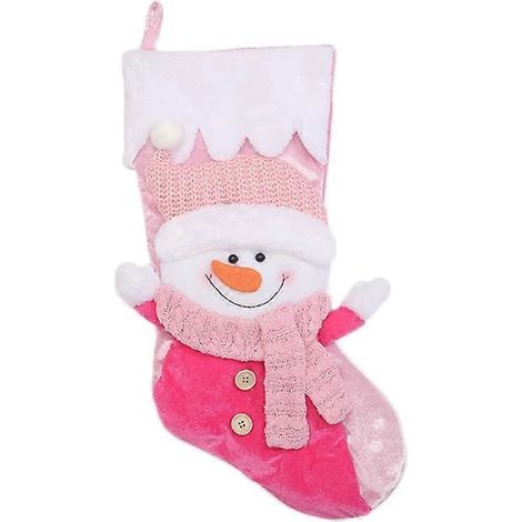 Chaussette de Noël 56 cm (22 pouces) - Adorables chaussettes de Noël en peluche 3D avec Père Noël et bonhomme de neige - Décorations à suspendre à la cheminée ou au sapin - Décorations de fête (1/5)
