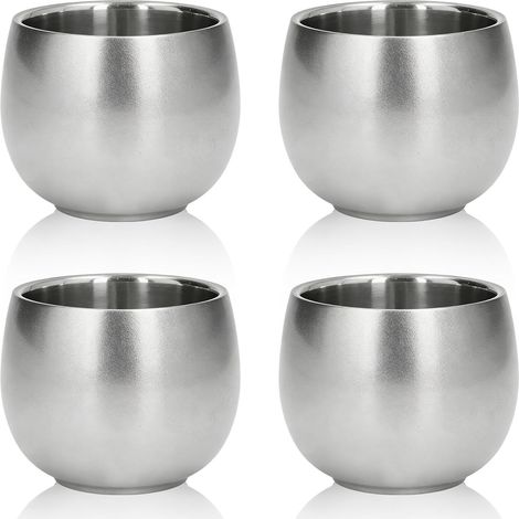 Tasses à Café Espresso,Ensemble de tasses à expresso en acier inoxydable de 150ml, 4 pièces tasses à café espresso à double paroi isolées (1/5)