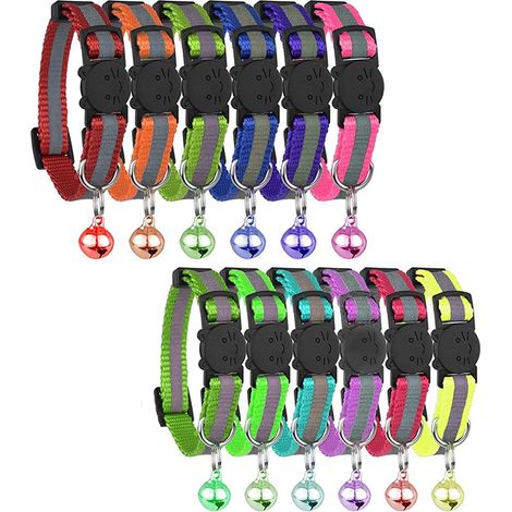 12 collier pour chat, réglable 19-32 cm, avec clochette et bande réfléchissante, sécurité anti-fugue (1/5)