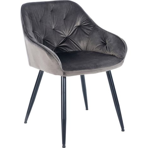 Chaise de salle à manger Cassis en Velours avec Piètement en Métal noir Velours Gris foncé (1/5)