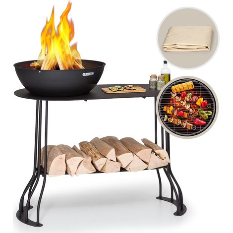 Blumfeldt Feuerschale für den Garten, Feuerschale mit Grillrost & Abdeckung für Feuerschale, Stahl Feuerschalen Klein, Wetterfeste Feuerstelle mit Grill, Kleine Feuerschale mit Schürhaken, 1 m Hoch
