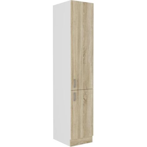 Colonne de cuisine 2 portes – Décor chêne sonoma – Dimensions L40xP57xH210 cm – 5 étagères – Ouverture porte droite ou gauche