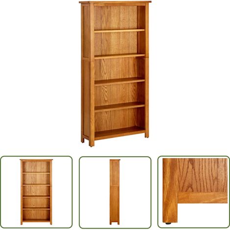The Living Store Bibliothèque à 5 étagères 70x22x140 cm Bois de chêne massif - Bibliothèque En Bois - Bibliothèque Chêne - Bibliothèque Rustique - Meuble Rangement - Étagère Bibliothèque (1/5)