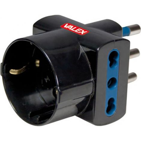 Adattatore triplo presa bipasso a 1 Schuko e 2 bipasso nera 16A VALEX 1140030
