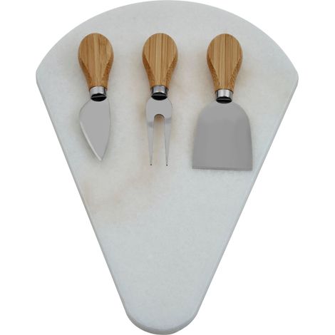 Premier Housewares White Fan Shaped Marble Cheese Board/ Cheese Board Set With Knives/ Non-Stick Surface/ Fan Design/ Smooth Finish/ Versatile Serveware/ Dimensions are d21 x h2 x w31 cm. (1/5)