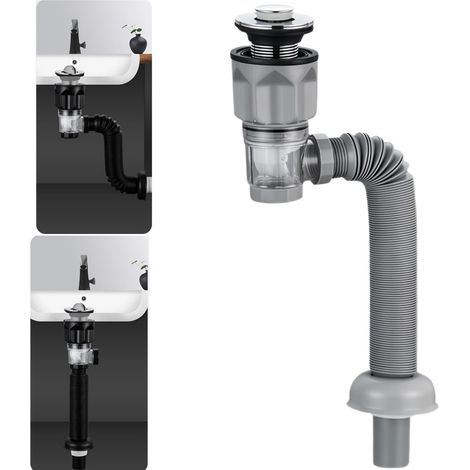 Vidage complet évier flexible et extensible – Anti-odeurs et anti-obstruction – Compatible trous 1-1/4", 1-1/2" et 2" (1/2)
