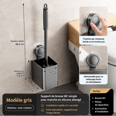 Brosse WC murale simple gris fusil avec manche allongé en silicone réf 4145 25 × 10,5 × 13 cm 600 g – Livraison gratuite