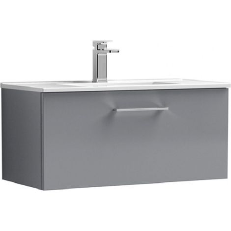 Nuie Arno Wall Hung 1-Drawer Vanity Unit with Basin-2 800mm Wide - Satin Grey (1/6)