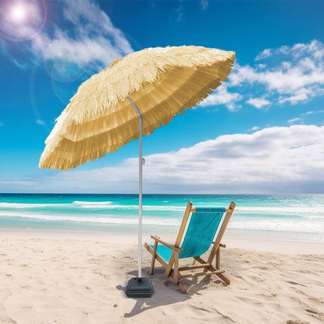 160CM Garden Hawaiian Parasol Tilt Mechanism Height Extendable Umbrella Beige (1/4)