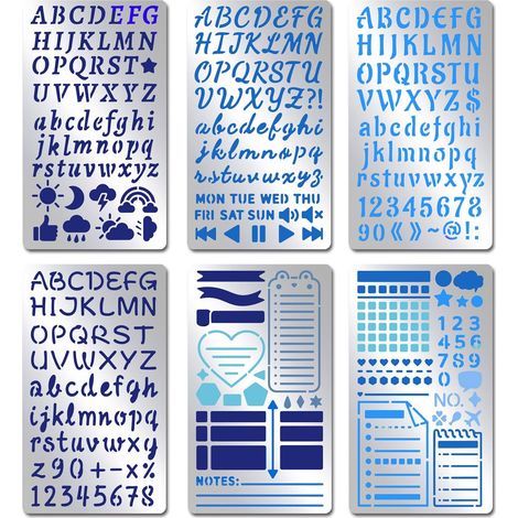 Lot de 6 pochoirs en métal en acier inoxydable avec lettres de l'alphabet et chiffres 14 x 8 cm - Pour gravure, peinture, dessin, scrapbooking, marque-pages, loisirs créatifs (1/5)