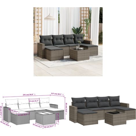 7-tlg. Garten-Sofagarnitur mit Kissen Grau Poly Rattan - Gartenmöbel Set - PE-Rattan Möbel - Outdoor Sofa - Lounge Set - Esstisch - Home & Living (1/3)