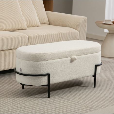 Banco de almacenaje con tapa 114,5 x 40 x 48 cm, 69 L, carga 220 kg, blanco crema HAVRYA (1/4)