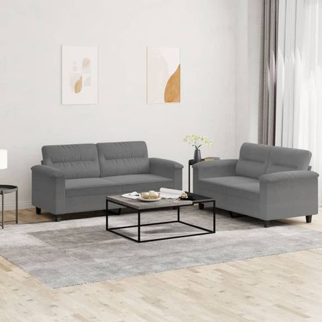 2-tlg. Sofagarnitur mit Kissen Dunkelgrau Mikrofasergewebe (1/5)