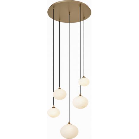 QAZQA Lampada a sospensione yani - Art déco - Acciaio,Vetro - Oro/Bianco - Tondo/Sfera Max. 5 x Watt