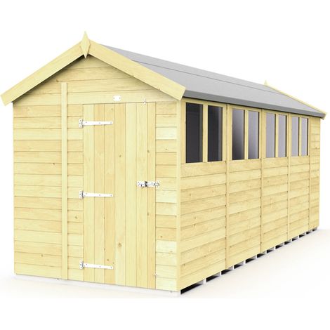 7 x 18 Feet Apex Shed - Single Door With Windows - Wood - L533 x W214 x H217 cm
