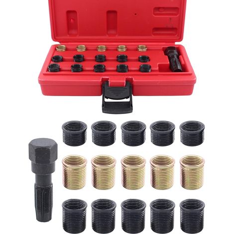 Zündkerzengewinde-Reparaturset M14 x 1,25, Gewindeeinsätze, Gewindebohrerbuchsen, Gewindehülsen-Reparaturset mit Koffer für Zündkerzenhalter, Zündkerzengewinde 14 mm x 1,25 (1/5)