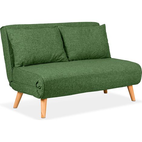 EVERGREENWEB - Poltrona Letto trasformabile VERDE Poltrona letto relax con Materasso Piazza e mezzo e cuscino imbottito Divanetto clic clac a 2 posti con gambe in legno Foldy 120 (1/5)