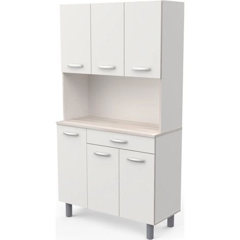 mobile buffet con 6 ante e 1 cassetto bianco e acacia, 101x42,3x185,3 cm
