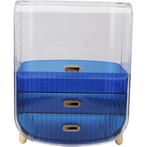 Boîte de rangement beauté pour maquillage, tiroirs à masques faciaux et rouges à lèvres, étagère de bureau bleue (1/5)
