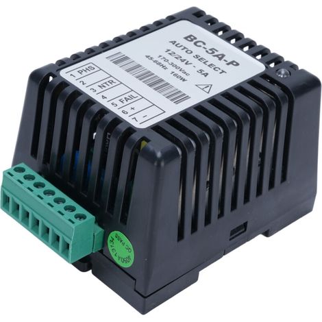 Chargeur de batterie pour générateur BC-5A-P automatique 12V/24V 5A DIN rail - Protection et connecteur de signal de défaut