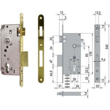Serratura da infilare a cilindro 2 mand. bordo tondo 5c631 - mm.40 (5c631400) 1 pezzi Cisa