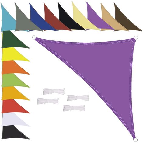 Voile d'ombrage triangulaire imperméable, résistante aux intempéries, polyester de qualité supérieure, plusieurs longueurs et largeurs au choix, avec cordes de fixation, 1,6 x 1,6 x 1,6 m Violet (1/5)