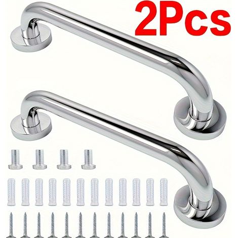 Lot de 2 barres d'appui pour salle de bain en acier inoxydable – Antidérapantes – 30 cm – Accessoires de salle de bain (1/5)