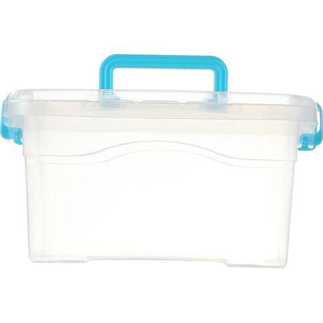 Beyamis Boîte de rangement transparente en plastique avec couvercle — Organiseur pour blocs de construction, jouets, petits objets, livres et aliments / BLEU 28 x 20 x 16 cm (1/4)