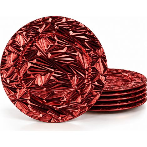 Set 6 Sottopiatti Natalizi 33cm in Metallo Rosso Piatti Natale Addobbo Elegante (1/5)