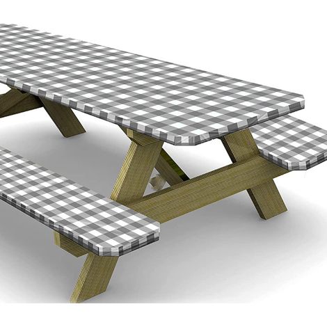 Tovaglia da picnic a quadri, include copripanca, bordo elasticizzato, accessorio essenziale per il campeggio, tovaglia da picnic e accessori per camper, set da 3 pezzi, misura 72x30 pollici + 12x72 po